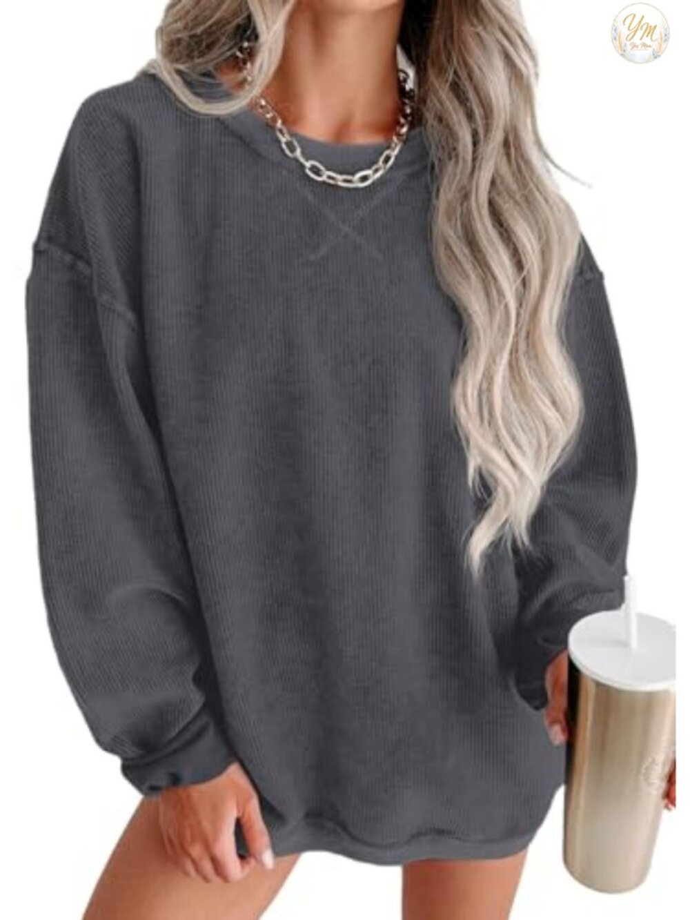 Womens Oversized Corduroy Sweatshirt Crewneck Pullover Long Sleeve Top